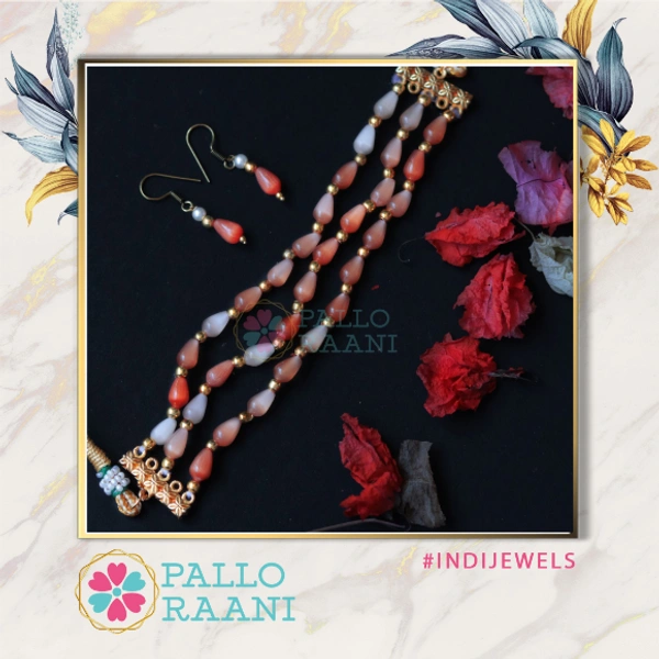 Monalisa beaded choker set - peach, grey